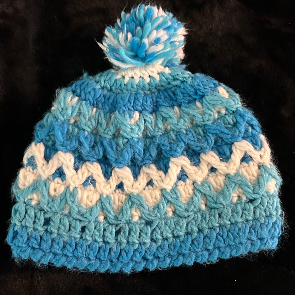 LL BEAN Kids Cozy Striped Pom Beanie Hat.